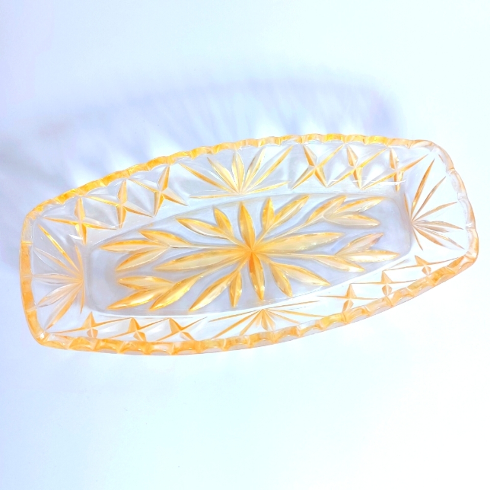 Vintage Yellow Starburst Depression Glass Dish/Tray